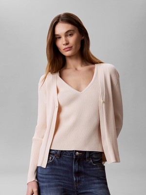 Calvin Klein Kadın / Kız Bej Calvin Klein Ls Cardı W Tank Rıb, 3qx Bej Kadın Bluz ve Hırka