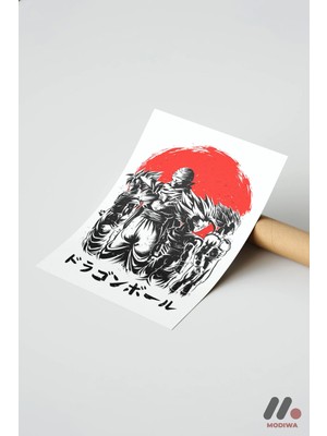 Modiwa Design Dragon Ball Kırmızı Güneş Silüet Poster, Çerçevesiz Yüksek Kalite Duvar Afişi - Anime Severlere Özel