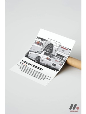 Modiwa Design Honda S2000 Beyaz JDM Poster, Çerçevesiz Yüksek Kalite Duvar Afişi - Oto Severlere Özel Hediye