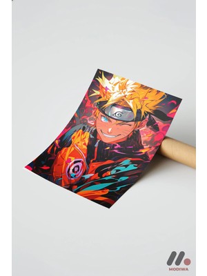 Modiwa Design Naruto Ateş Efektli Poster Yüksek Kalite Duvar Afişi - Anime Severlere Özel Hediye