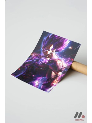Modiwa Design Dragon Ball Vegeta Mor Poster, Çerçevesiz Yüksek Kalite Duvar Afişi - Anime Severlere Özel Hediye