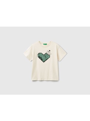 Benotton Benetton Kız Çocuk Önü Payet Işlemeli Baskılı T-Shirt