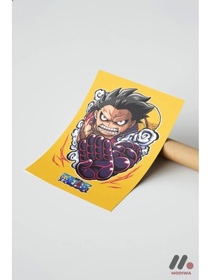 Modiwa Design One Piece Luffy Gear 4 Poster, Çerçevesiz Yüksek Kalite Duvar Afişi - Anime Severlere Özel Hediye