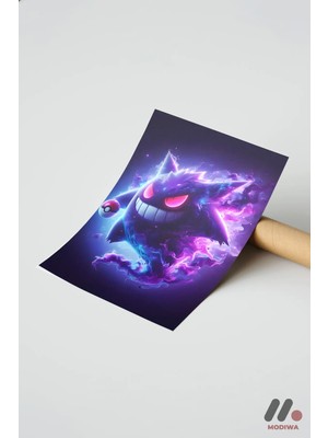 Modiwa Design Pokemon Gengar Poster, Çerçevesiz Yüksek Kalite Duvar Afişi - Anime Severlere Özel Hediye