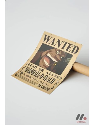Modiwa Design One Piece Kara Sakal Wanted Poster, Çerçevesiz Yüksek Kalite Duvar Afişi - Anime Severlere Özel Hedi