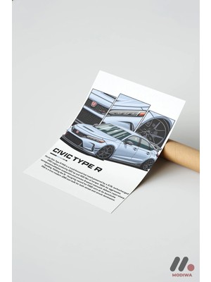 Modiwa Design Honda Civic Type R JDM Poster, Çerçevesiz Yüksek Kalite Duvar Afişi - Oto Severlere Özel Hediye