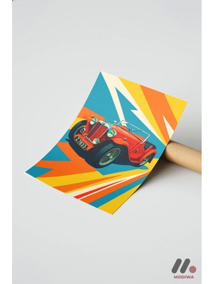 Modiwa Design Klasik Kırmızı Roadster Pop Art Yüksek Kalite Duvar Afişi - Oto Severlere Özel Hediye