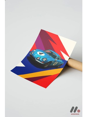 Modiwa Design Mavi Ralli Arabası Pop Art, Çerçevesiz Yüksek Kalite Duvar Afişi - Oto Severlere Özel Hediye
