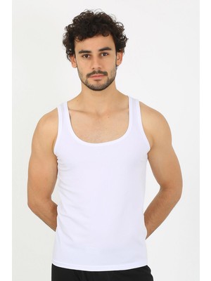 Modi Moda Çizgi Erkek Penye Beyaz Atlet 6566