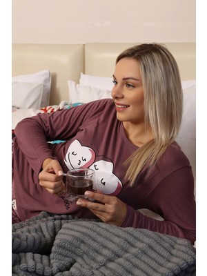 Modi Moda Çizgi Kadın Penye Uzun Kol Pijama Takım 4187