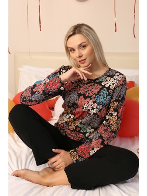 Modi Moda Çizgi Kadın Uzun Kol Penye Pijama Takım 4205
