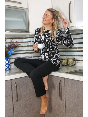 Modi Moda Çizgi Kadın Uzun Kol Penye Pijama Takım 4171