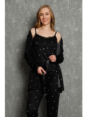 Modi Moda Çizgi Kadın %100 Pamuk 3'lü Sabahlık Pijama Takım 16103