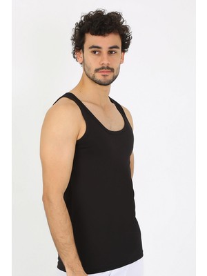 Modi Moda Çizgi Erkek Penye Siyah Atlet 6566