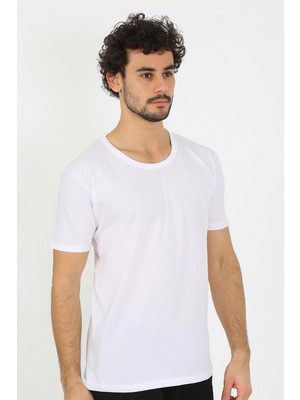 Modi Moda Çizgi Erkek Açık Yaka Beyaz Penye Atlet 6565