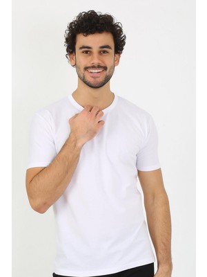 Modi Moda Çizgi Erkek Sıfır Yaka Beyaz Penye Atlet 6567