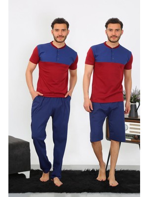 Modi Moda Çizgi Erkek Penye 3'lü Parlamentmavi Parçalı Pijama Takımı 6823