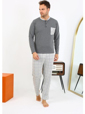 Modi Moda Çizgi Erkek Uzun Kol Penye Antrasit Pijama Takımı 6861