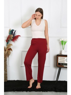 Modi Moda Çizgi Kadın Pamuk Penye Tek Alt Pijama Bordo 27514