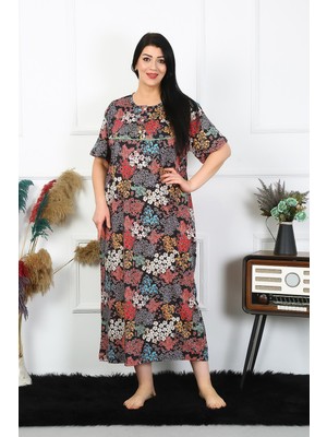 Modi Moda Çizgi Kadın Büyük Beden Kısa Kol Siyah Anne Gecelik 1373