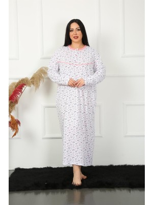 Modi Moda Çizgi Big Uzun Kol Beyaz Anne Gecelik 1356