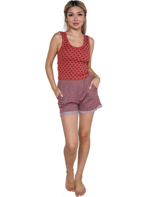 Modi Moda Çizgi Kadın Kalın Askılı Şortlu Pijama Takım 3630
