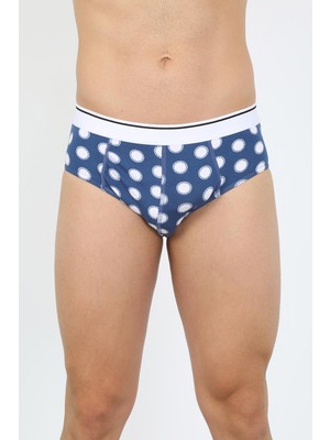Modi Moda Çizgi Erkek Pamuk Desenli Likralı Slip Lacivert 40131