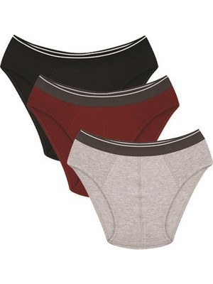 Modi Moda Çizgi Erkek Pamuk 3lü Siyah Bordo Gri Likralı Slip 40125