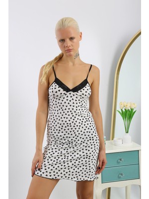 Modi Moda Çizgi Kadın Penye Desenli Ip Askılı Gecelik 36714