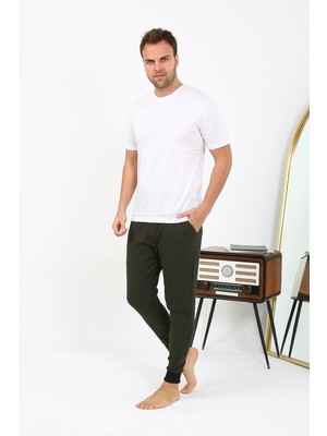 Modi Moda Çizgi Erkek Pamuk Tek Alt Pijama Haki 27551