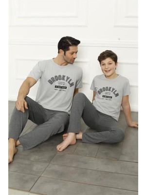 Modi Moda Çizgi Baba Oğul Gri Aile Pijama Takım Ayrı Ayrı Satılır 50102