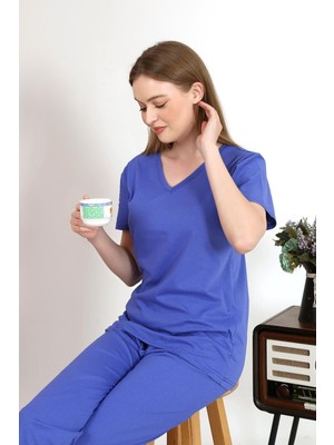 Modi Moda Çizgi Kadın Kısa Kol Pamuk Penye Pijama Takım Saks 4213