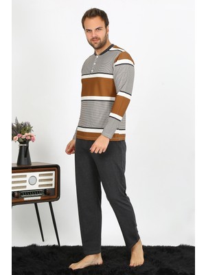 Modi Moda Çizgi Erkek Uzun Kol Penye Pijama Takım 6845