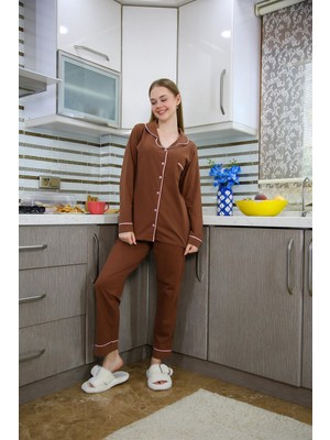 Modi Moda Çizgi Kadın Penye Uzun Kol Pijama Takım 2773