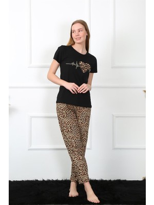 Modi Moda Çizgi Kadın Penye Kısa Kol Pijama Takım 4128