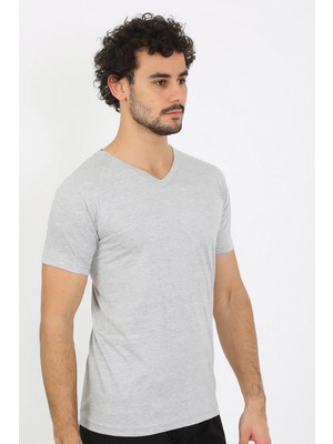 Modi Moda Çizgi Erkek V Yaka Gri Penye Atlet 6560