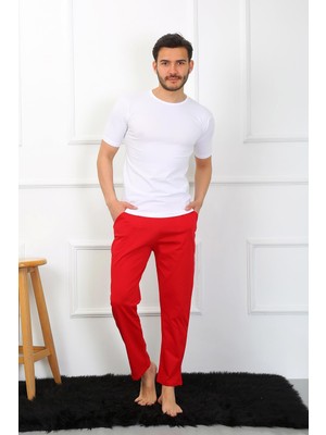 Modi Moda Çizgi Erkek Pamuk Kırmızı Tek Alt Pijama 27495
