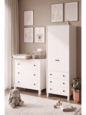 Robin Home Lena Bebek Çocuk Odası Takımı 3 Çekmece Şifonyer Gardrop Gardırop Beyaz