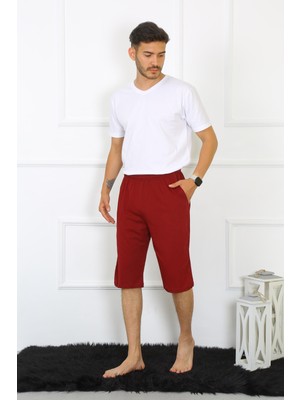 Modi Moda Çizgi Erkek Cepli Pamuk Lakost Kapri Bordo 27554