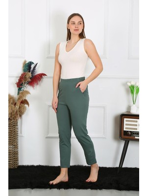 Modi Moda Çizgi Pamuklu Haki Tek Alt Pijama 27523