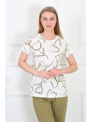 Modi Moda Çizgi Kadın Penye Kısa Kol Pijama Takım 4141