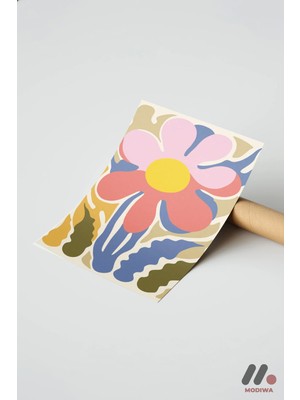 Modiwa Design Renkli Retro Çiçek Deseni, Çerçevesiz Yüksek Kalite Duvar Afişi - Ev Dekorasyonu