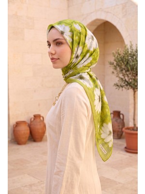 Eys Elit Çiçek Desen Eşarp Serisi Yeşil Olive