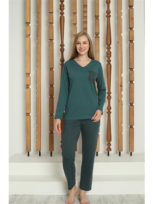 Modi Moda Çizgi Kadın Penye Uzun Kol Pijama Takım 4146