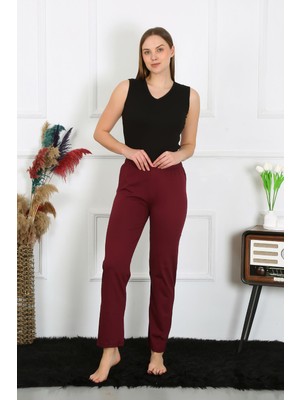 Modi Moda Çizgi Kadın Pamuk Penye Tek Alt Pijama Bordo 27513