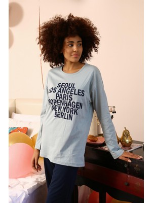 Modi Moda Çizgi Kadın Uzun Kol Penye Pijama Takım 4182