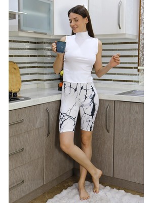 Modi Moda Çizgi Kadın Micro Desenli Dizüstü Tayt Beyaz 5922