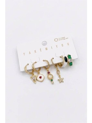 Mudanis Taşlı Set Küpe - Altın