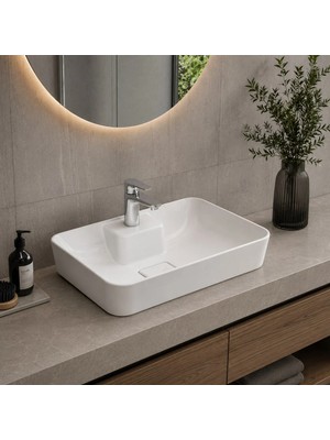 Kale Zero 2.0 60x40 cm Ada Armatür Bantlı Dikdörtgen Çanak Lavabo