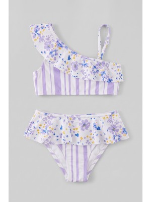 Obje Kız Çocuk Çiçek Desen Fırfırlı Bikini Takım